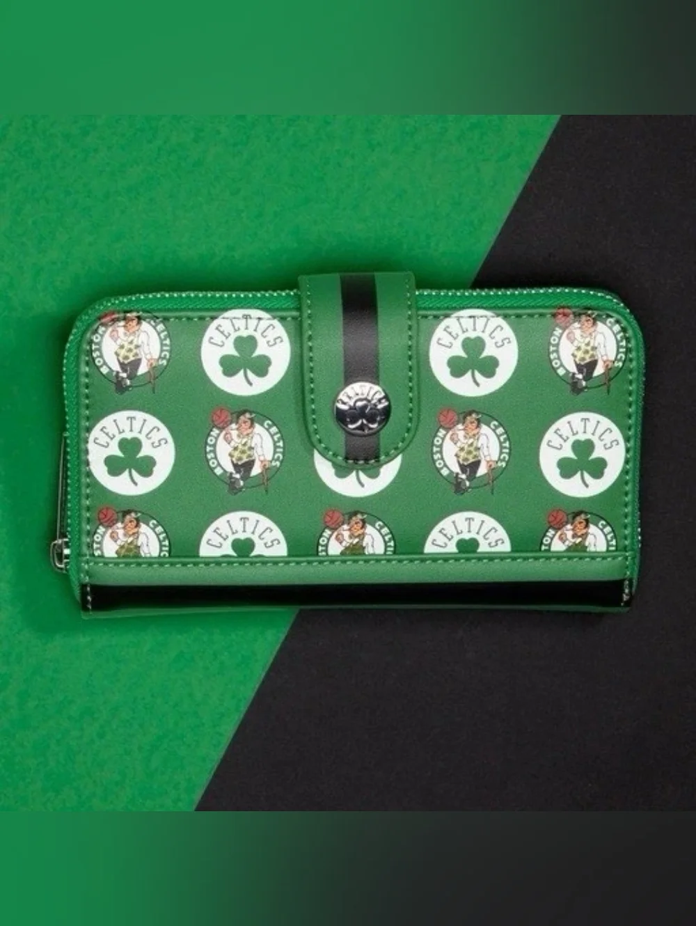 Loungefly Green Boston Celtics Logo Print Zip Wallet NWT
